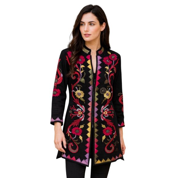 Soft Surroundings Colorful Embroidered Long Jacket Art Wear Kimono XS - Picture 1 of 14